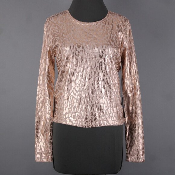 Jennifer Lopez $58 Gilded Glamour Sz M Pink Metallic Animal Print Cotton Top - Picture 2 of 16